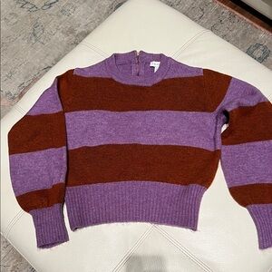 Topshop Purple and Brown Striped Sweater with Neck Zipper Detail